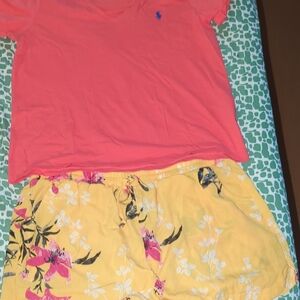 Polo by Ralph Lauren Pink Top and Yellow Floral Shorts